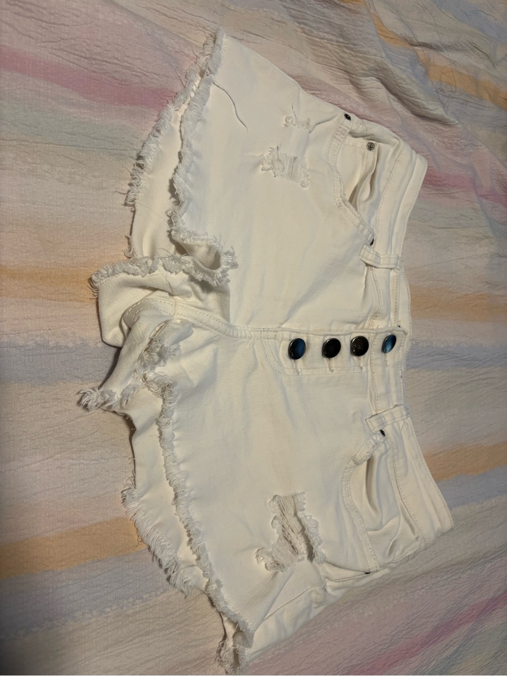 Billabong White Distressed Button-Front Denim Shorts